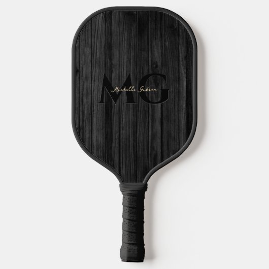 Raquette De Pickleball Initiales du Monogramme d'or en bois noir moderne (Verso)