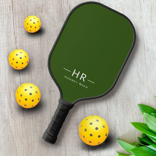 Raquette De Pickleball Initiales du Monogramme vert moderne