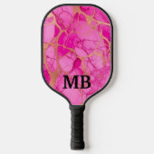 Raquette De Pickleball Initiales en marbre d'encre d'alcool rose (Recto)