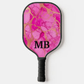 Raquette De Pickleball Initiales en marbre d'encre d'alcool rose (Verso)