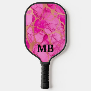 Raquette De Pickleball Initiales en marbre d'encre d'alcool rose