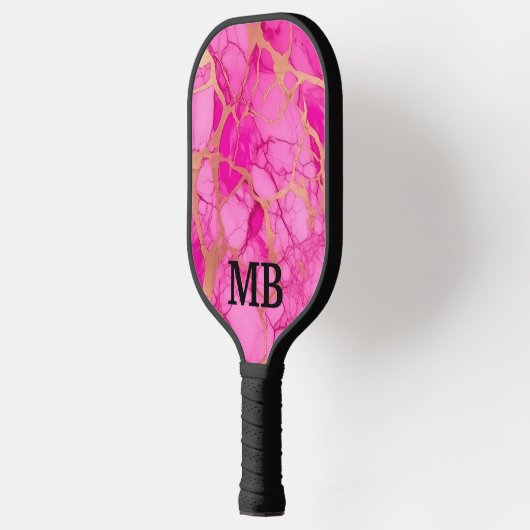 Raquette De Pickleball Initiales en marbre d'encre d'alcool rose (Gauche)
