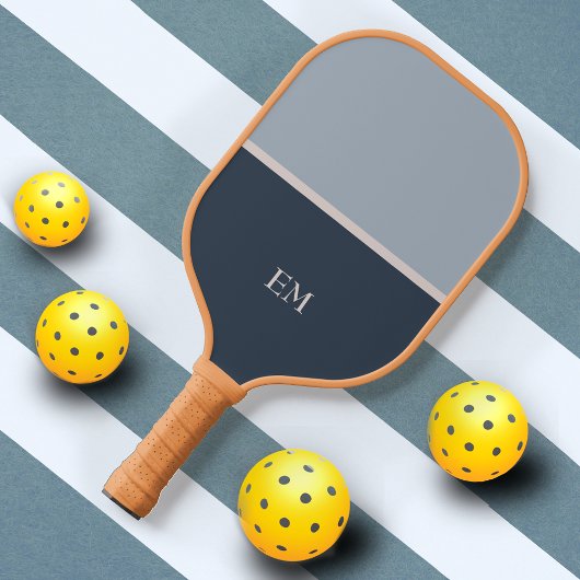 Raquette De Pickleball Initiales minimalistes bleues monogrammes modernes