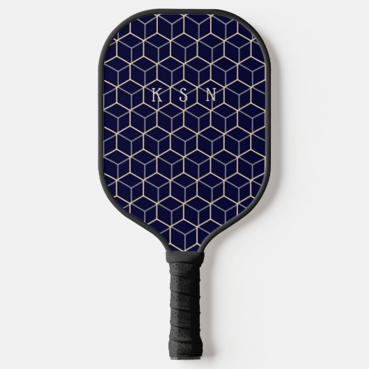 Raquette De Pickleball Initiales modernes Cool Abstrait Motif bleu marine (Recto)