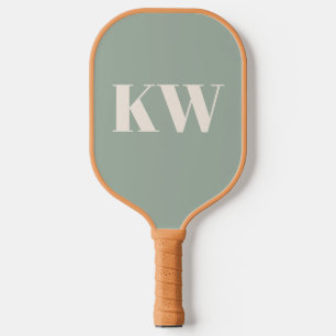 Raquette De Pickleball Initiales Monogramme Vert Sauge Moderne Personnali