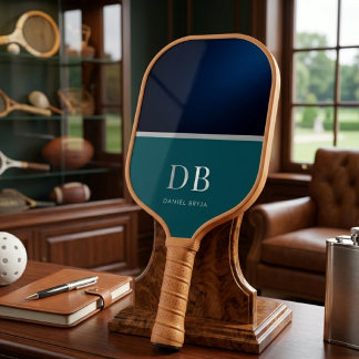 Raquette De Pickleball Initiales Monogrammées Bleues Minimalistes Moderne