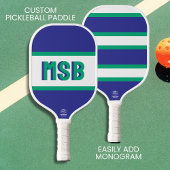 Raquette De Pickleball Initiales Monogrammes, Bleu Vert Fun, Personnalisé