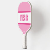 Raquette De Pickleball Initiales Monogrammes, Fun Pink Stripes, Personnal (Gauche)