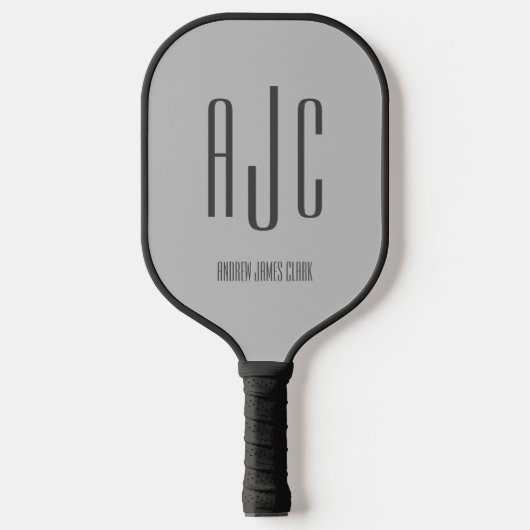 Raquette De Pickleball Initiales Monogrammes modernes Gris noir (Recto)