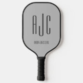 Raquette De Pickleball Initiales Monogrammes modernes Gris noir (Verso)