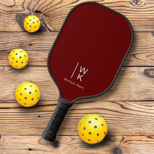 Raquette De Pickleball Initiales Monogrammes + Nom Simple Basique Rouge f