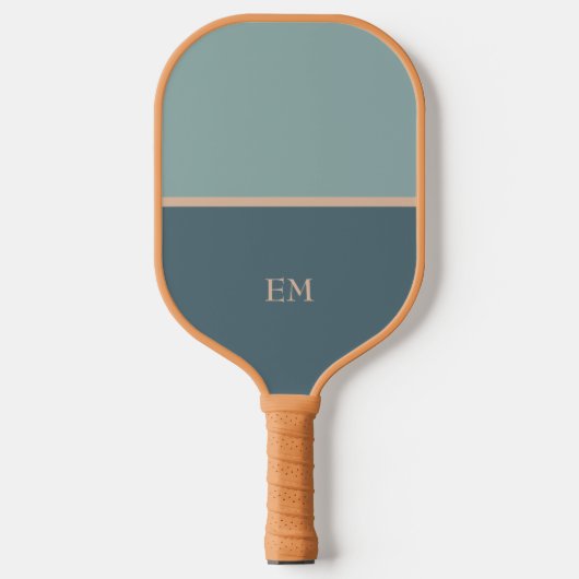 Raquette De Pickleball Initiales simples de monogramme bleu vert (Recto)