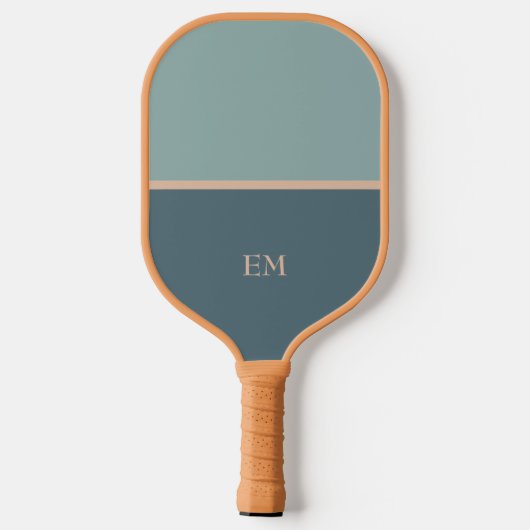 Raquette De Pickleball Initiales simples de monogramme bleu vert (Verso)