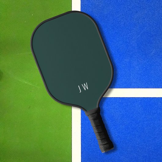 Raquette De Pickleball Initiales simples de Monogramme vert foncé moderne