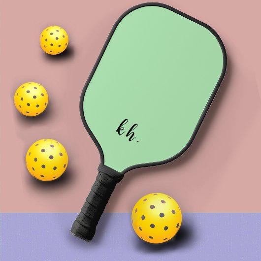 Raquette De Pickleball Initiales simples et modernes de monogramme vert