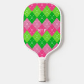 Raquette De Pickleball Jacquard rose et vert avec piqûres blanches (Recto)