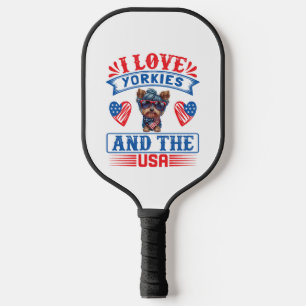 Raquette De Pickleball J'aime Yorkies et les USA 01