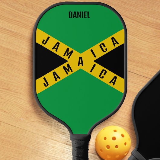 Raquette De Pickleball Jamaïque Green Black & Gold Nom Jamaican Flag
