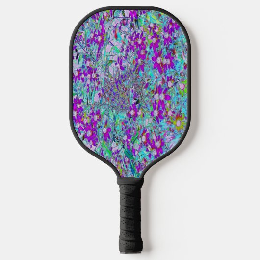 Raquette De Pickleball Jardin Aqua aux fleurs violettes bleues et roses c (Recto)
