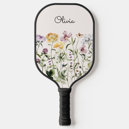 Raquette De Pickleball Jardin Fleur sauvage de l'aquarelle monogramme (Recto)