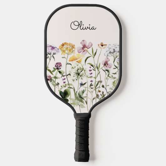 Raquette De Pickleball Jardin Fleur sauvage de l'aquarelle monogramme (Verso)