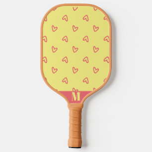 Raquette De Pickleball Jaune aux Coeurs Rose Monogramme moderne
