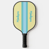 Raquette De Pickleball Jaune rétro et bleu ciel rayé - Monogramme (Recto)