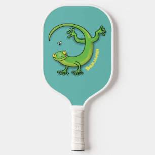 Raquette De Pickleball Joli gecko vert salutations avec dessin animé