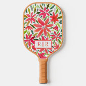 Raquette De Pickleball Joli Monogramme esthétique Initiale Flore Rouge (Recto)