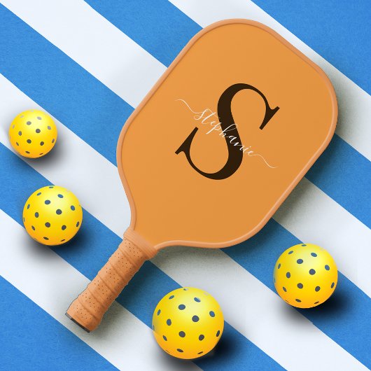 Raquette De Pickleball Joli Monogramme orange jaune initial + Nom