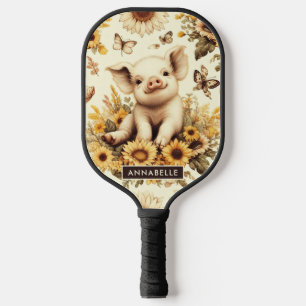 Raquette De Pickleball Joli Motif de cochon de tournesol Vintage