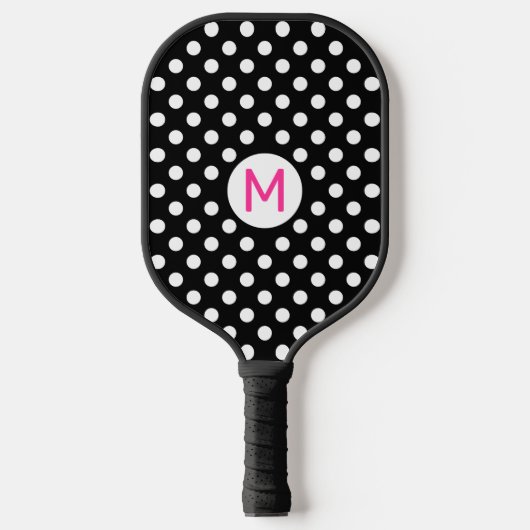 Raquette De Pickleball Joli noir Pois blanc rose (Recto)