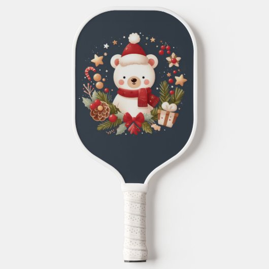 Raquette De Pickleball Joli ours de Noël/d'hiver en couronne (Recto)