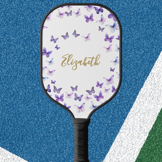 Raquette De Pickleball Joli papillons violets Nom personnalisé Dames