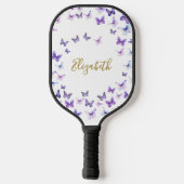 Raquette De Pickleball Joli papillons violets Nom personnalisé Dames (Verso)