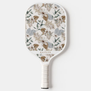 Raquette De Pickleball Jolie Boho Gold Tropical Floral et nom