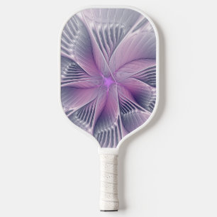 Raquette De Pickleball Jolie fleur rose moderne art fractal abstrait