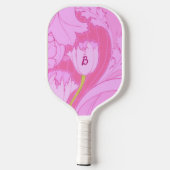 Raquette De Pickleball Jolie Tulipe rose florale avec nom et initiales (Verso)