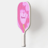 Raquette De Pickleball Jolie Tulipe rose florale avec nom et initiales (Gauche)