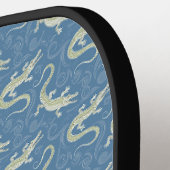 Raquette De Pickleball Jouer Alligator Vert Paisley sur Bleu (Détail gauche)