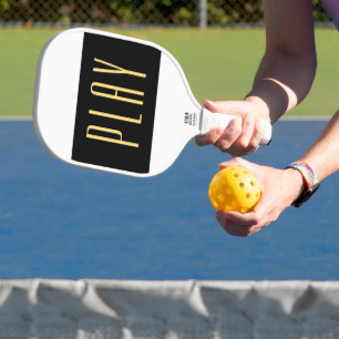 Raquette De Pickleball JOUER Texte amusant Sporty White Black Wide Stripe