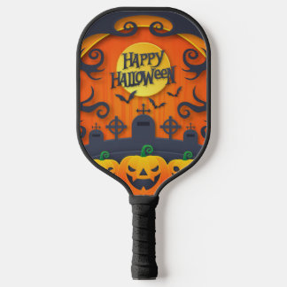 Raquette De Pickleball Joyeux Citrouille d'Halloween noir
