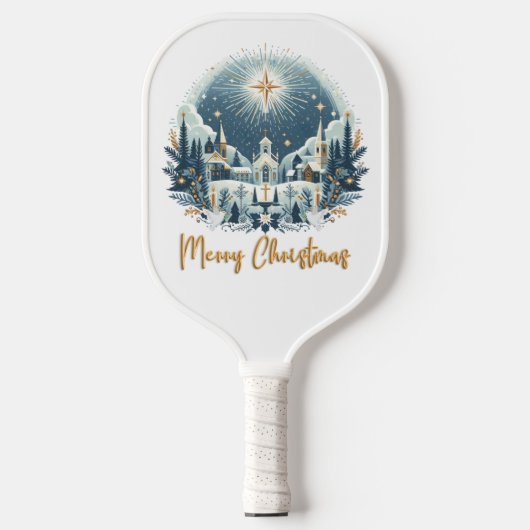 Raquette De Pickleball Joyeux Noël bleu et or (Recto)