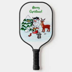 Raquette De Pickleball Joyeux Noël ! Snowman avec amis