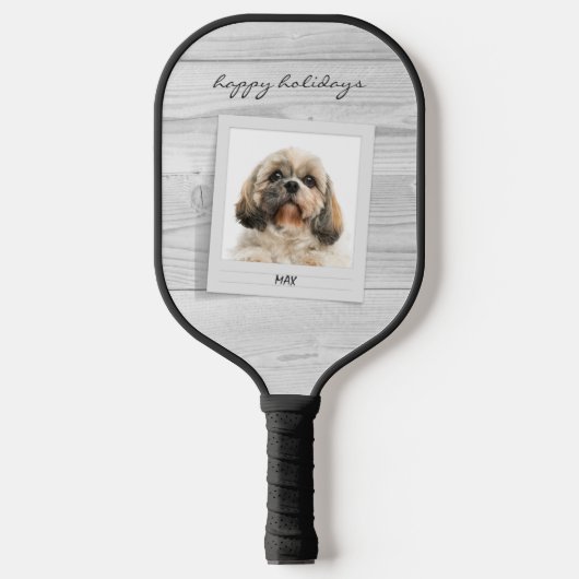 Raquette De Pickleball Joyeux Vacances Animaux de compagnie Script photo  (Recto)