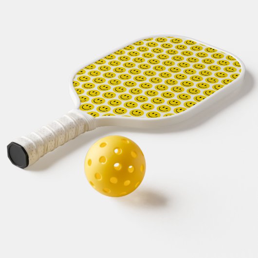 Raquette De Pickleball Joyeux visage sourire Emoji NOM Jaune Noir Blanc F (Mise en page 2)