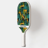 Raquette De Pickleball Jungle Tiger Palm Feuille Motif Nom du texte perso (Gauche)