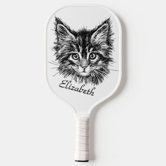 Raquette De Pickleball Kitten noir et blanc visage personnel (Verso)