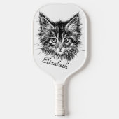 Raquette De Pickleball Kitten noir et blanc visage personnel (Recto)