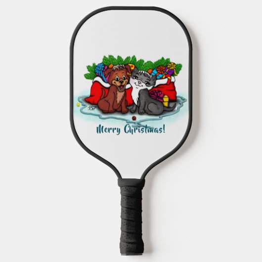 Raquette De Pickleball Kitty et chiot, Happy XMas (Recto)